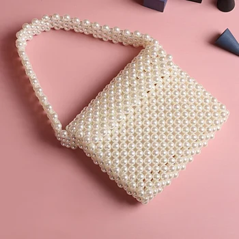 

Luxurious Brand Hand-woven Pearl Bags Lady Beaded Shoulder Bag Women Party Vintage Handbag Ins Small Flap Bag Mini Bag