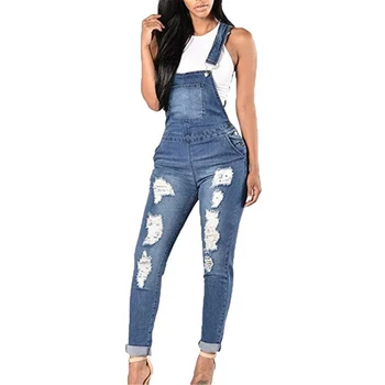 

GAOKE 2020 New Lady Blue Denim Overalls Jumpsuit Rompers Belted Hole Hollow Out Pocket Women Casual Fashion Female Pants Hot