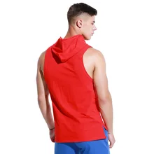 Мужская спортивная майка из чесаного хлопка с капюшоном для фитнеса, W-01 из хлопка