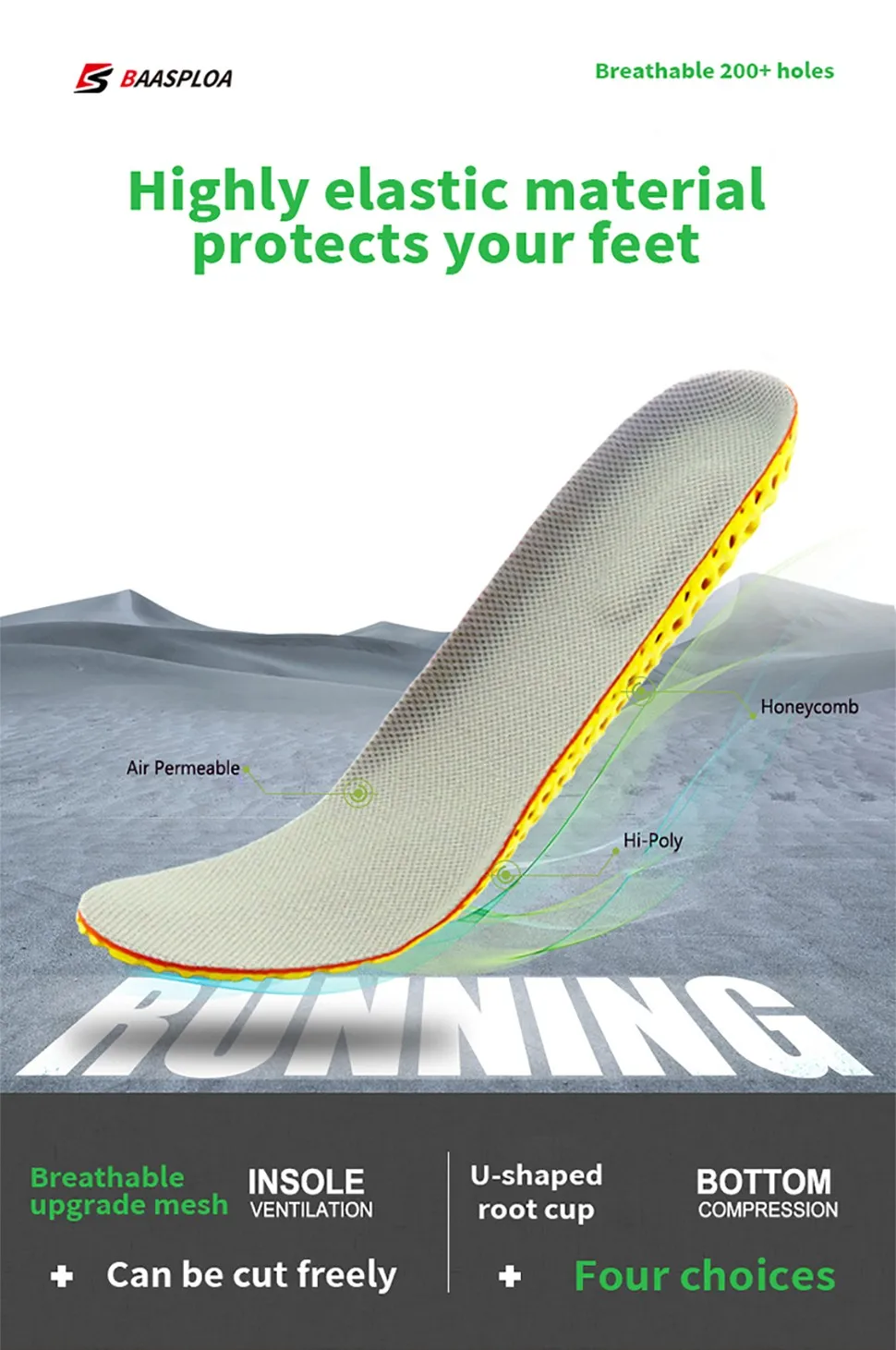 Sport Insoles Shoe Inserts Pad Soft Memory Foam Breathable Outdoor Running Silicone Gel Cushion Orthopedic Insoles EU 35-45 Size