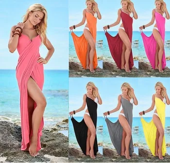 

2019 New Fashion Women Red Color Sling Backless Swimwear Scarf Beach Cover Up Wrap Sarong Long Dress Infinite Wear Maxi Dresses