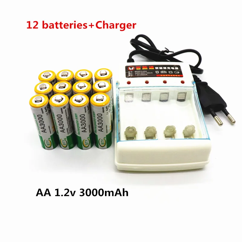 Лот зарядное устройство+ AA 3000 1,2 V качественная аккумуляторная батарея аа 3000 mAh BTY Ni-MH 1,2 V аккумуляторная батарея 2A - Цвет: Синий