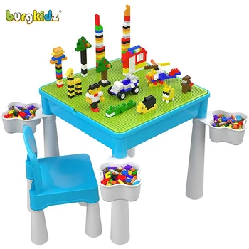 

Burgkidz Kids activity table Building Blocks Game Table with 128 Pcs Large Building Blocks Compatible all Bricks Toys for kids
