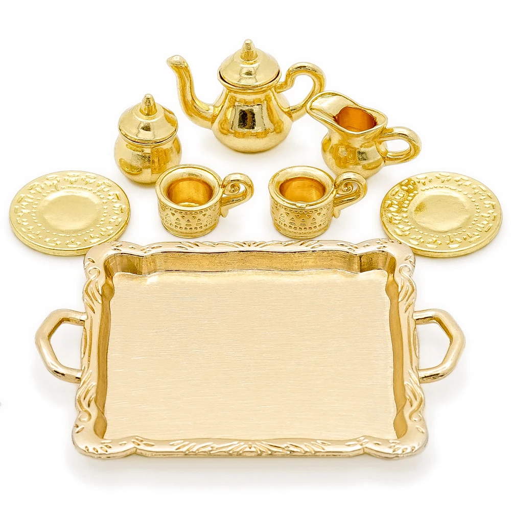 Odoria 1:12 набор миниатюрных чайных чашек 8 шт. Золотой кофейный набор столовых приборов кукольный домик кухонные принадлежности аксессуары