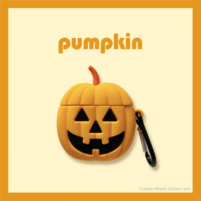 

Halloween 3D Pumpkin blame Wireless Bluetooth Earphone Case For Airpods 1 2 Soft Silicon Cover Cute Cartoon headphone Case +hook