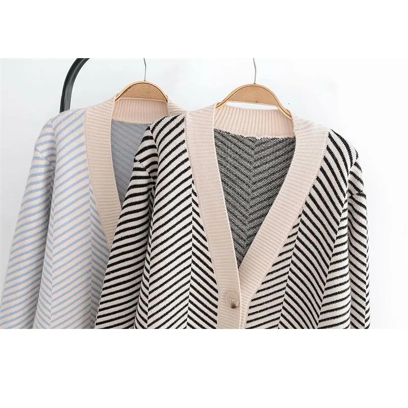 TVVOVVIN autumn women's new sweater Korean version of the loose striped sweater cardigan long-sleeved V-neck X728