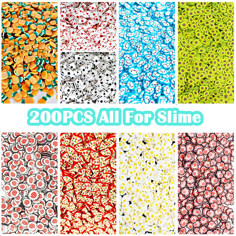 

200Pcs Fimo Fruit Slices Decor Additives For Slime Filler Supplies Charms Clay Accessories Avocado Fimo For Nail Art Slime Toys