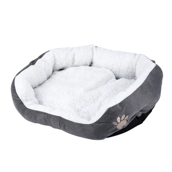

50 x 40cm Lambskin Dog Paw pattern Pet's Nest Warm Washable Bed Sleeping Fleece Basket with Cushion For Puppy Dog Cat Gray Color