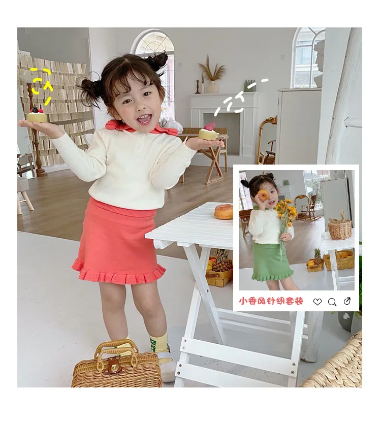 

Children Clothing 2020 Spring Girls Fashion Long Sleeve Knitting Sweater Top with Skirt Suit Little Kids Fresh Wool Cotton Sets