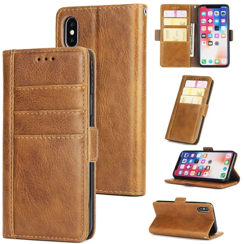 Light Brown Роскошный чехол-книжка из натуральной кожи для iPhone XS Max 8 Plus 6 6S 7 Plus с отделением для карт и подставкой - Цвет: Light Brown