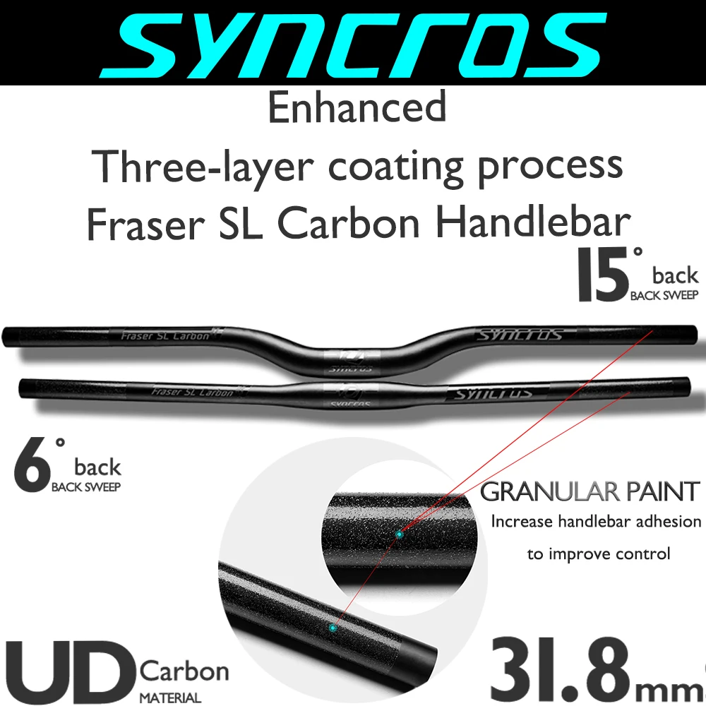 

SYNCROS Full Carbon Handlebar Fraser SL Mountain Bicycle MTB Bike handlebar/Flat/Rise Clamp 31.8mm660-740mm back sweep 6°/15°