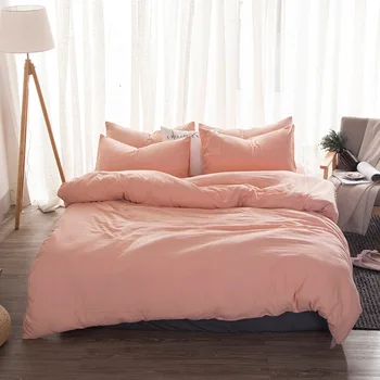 

Washed Cotton Bedding Set Solid Duvet Cover Set Soft Grey Bedclothes Japanese Style Home Bed Super King Size Bed Linens Bed Set