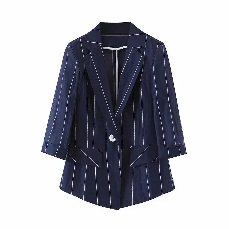 

2019 Autumn And Winter New Style Fold-down Collar Pattern Small Suit Hong Kong Style Elegant Flax Stripes Thin Suit Jacket