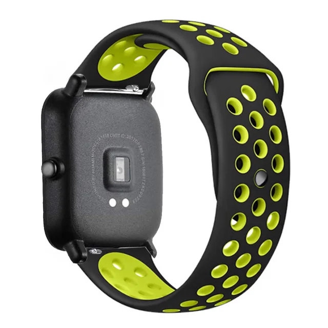 20mm/22mm Silicone band For Amazfit GTS 3/Pro/2/2e Mini/GTR 3 42mm/47mm/GTR2/stratos 2/3 Sport Watch Bracelet Amazfit bip strap black-yellow