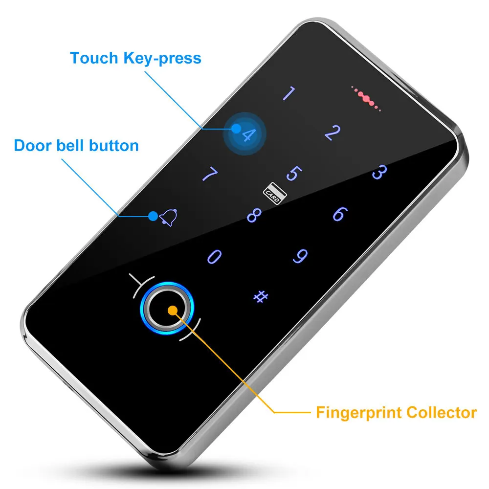 RFID Fingerprint Access Controller Waterproof Touch Keypad Reader DC12V Door Opener Backlight Outdoor with 13.56MHz Keychains