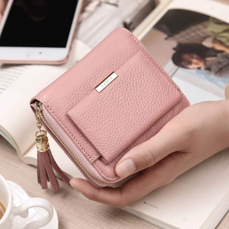 

2019 New Style Wallet Women's Short Zipper Genuine Leather Two Fold Wallet Couples Korean-style Tassels Mini Purse Fashion