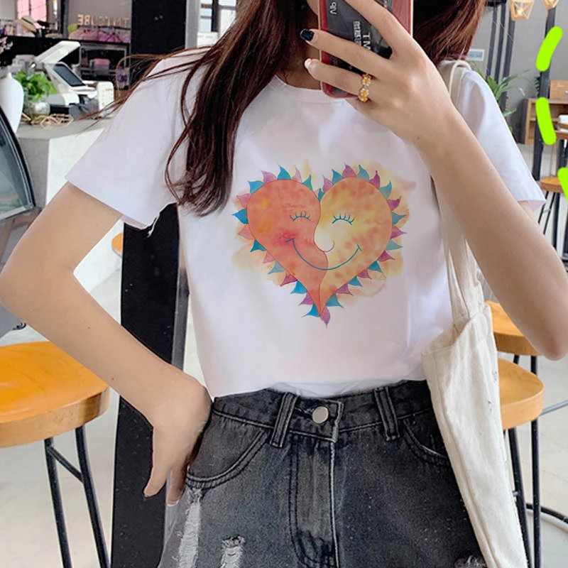 Fashion Women T Shirt Harajuku Love shaped Tshirt 90s Painting Ulzzang Casual Tops Tees T-shirt Female Clothes