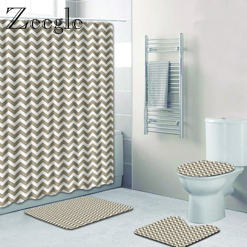 Zeegle Bath Mat Set Anti Slip Bathroom Doormat Shower Mat Absorbent Toilet Pedestal Rug Flannel Soft Foot Mat 4pcs Toilet Set