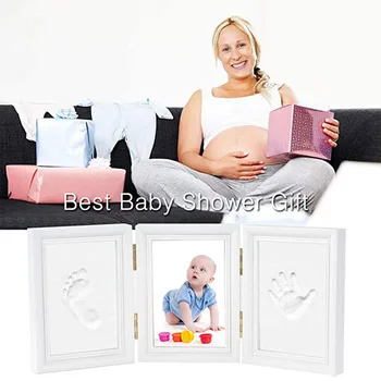 

3 part Wooden Baby Care Non-Toxic Baby Photo frame DIY Handprint Footprint Imprint Kit Baby Souvenirs Casting Print Newborn