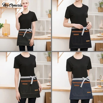 

High Quality Apron Adjustable Half Body Male Adult Apron Short Kitchen Cook Apron Striped Hotel Restaurant Chef Waiter Aprons