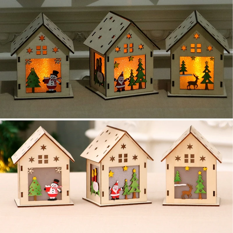 

Promotion--New Fashion Christmas Festival Decoration Christmas Tree Hanging Ornaments Led Light Wood House Holiday Decor Xmas Gi