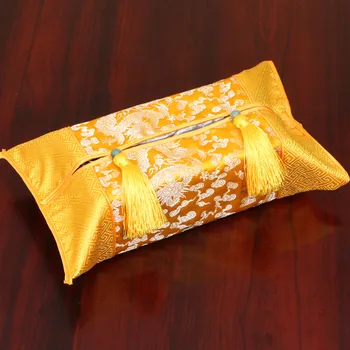 

Gorgeous Patchwork Tassel Portable Tissue Boxes Cover Home Napkin Holder High End Silk Satin Chinese Table Decor Paper Cases