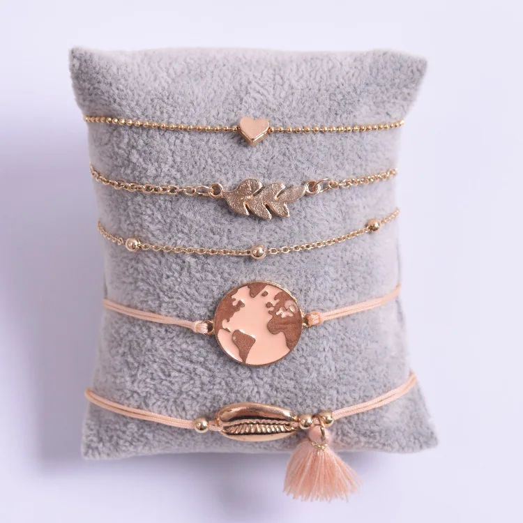 HWASY1804 розовый браслет в виде капель масла карта браслет из сплава костюм браслет с кисточкой кулон из пяти частей браслет