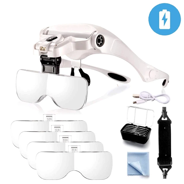 TKDMR USB Rechargeabl Head Mounted Binocular Eyewear Loupe Magnifier with 3LED Illuminated Headband Magnifying Glass For Reading FDJ029