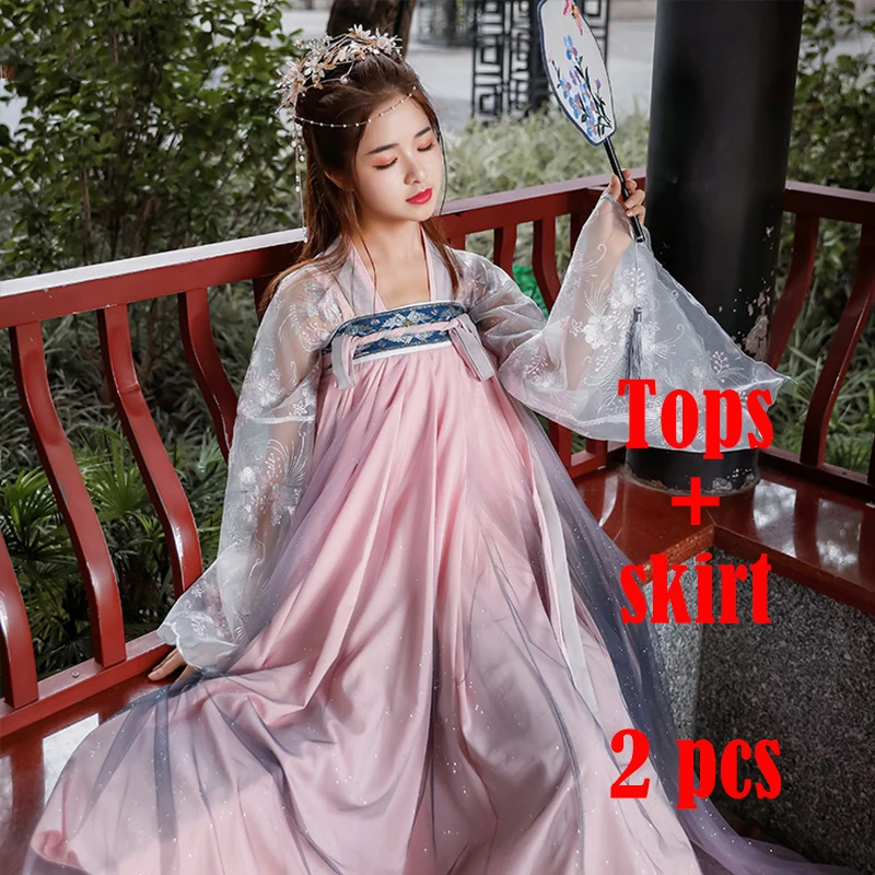 Традиционный Hanfu Женский китайский костюм Тан древний костюм юбка Феи Восточный элегантный одежда принцессы для косплея DL4455 - Цвет: 2 pieces set