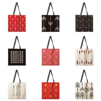 

Folding shopping bag geometric arrow printing bag lady shoulder bag female leisure handbag outdoor beach bag female tote bag
