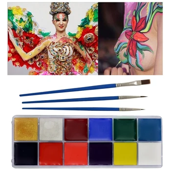 

12 Color Face Paint Set Kit with Paintbrush Pen for Kids Adults Festivals Party Cosplay Theatre Performances Role Play Halloween