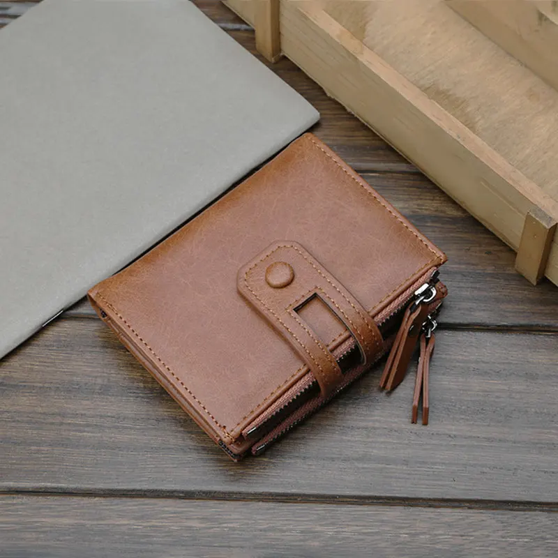 Short Retro Wallet Multi-Function Zipper Coin Purse Large Capacity Card Package For Men