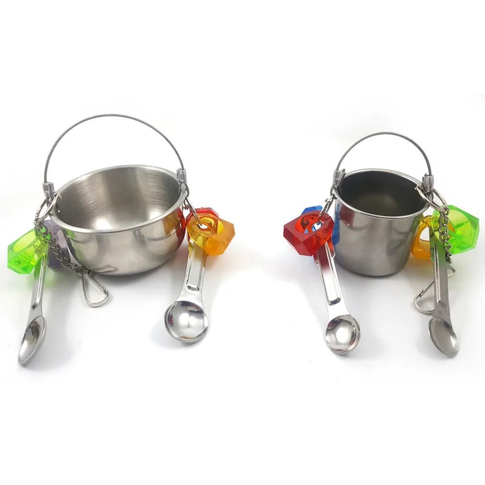 Bird Feeder Basket Durable Parrot Food Container Squirrel Toys Cage Parakeet Stainless Steel Hanging Cup Supplies Accessories