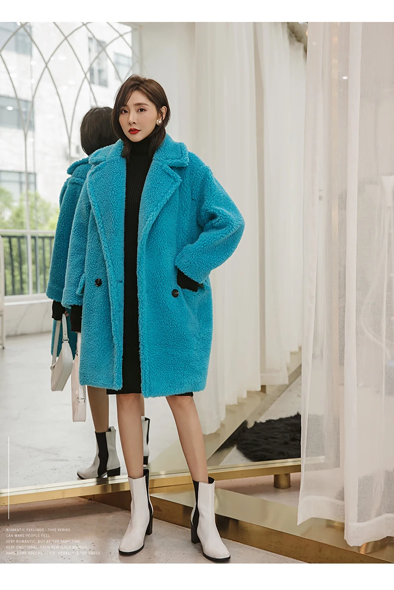YIGELILA Fashion Faux Fur Coat Solid Elegant Turn Down Collar Double Breasted Full Sleeves Straight Warm Coat 9977