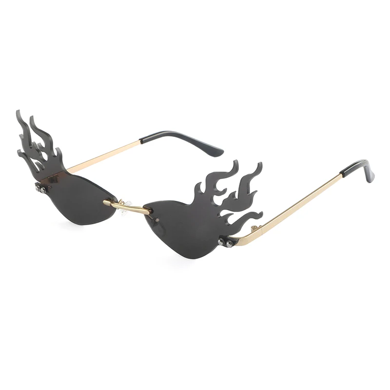 Брендовые дизайнерские солнечные очки без оправы с огненным пламенем, модные женские солнцезащитные очки "кошачий глаз", роскошные женские солнцезащитные очки, UV400, солнцезащитные очки - Цвет линз: 01