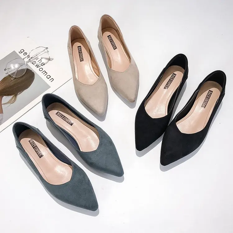 

Shoes Women's 2019 New Style WOMEN'S Shoes Autumn Korean-style Pointed Shallow Mouth Flat Top Shoes Women's Wear-Resistant Suede