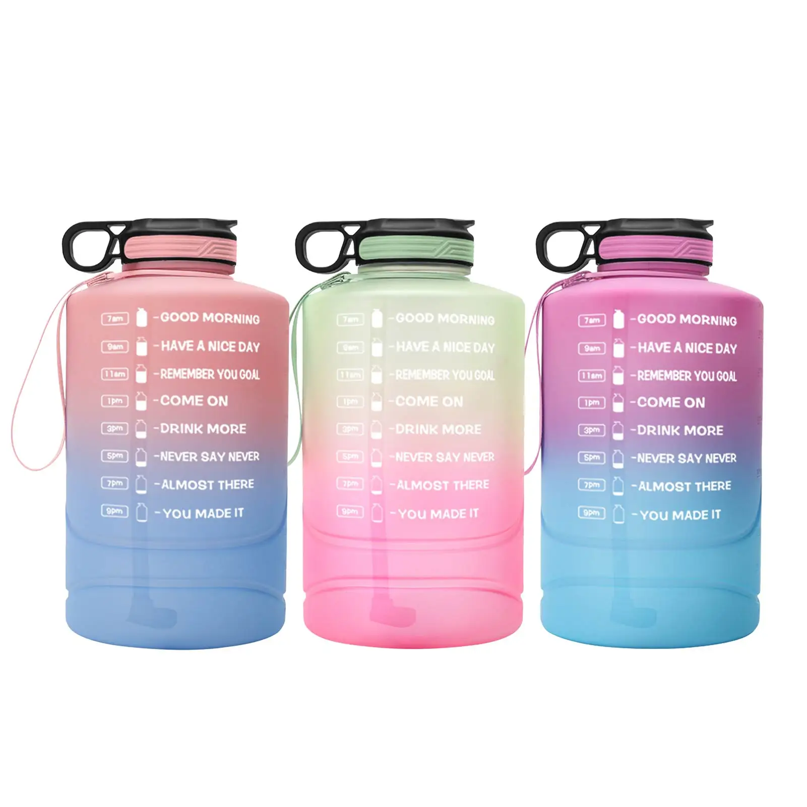 2.2L Gallon Water Bottle With Time Marker & Straw, Motivational Water Jug BPA Free Leakproof Large Water Bottles For Gym