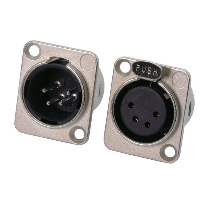 10pcs/lot 4Pin XLR Male / Female Panel Mount XLR Plug Jack Socket Microphone MIC Cable Terminal XLR Chassis Wire Connector - Color: Male Female Silver