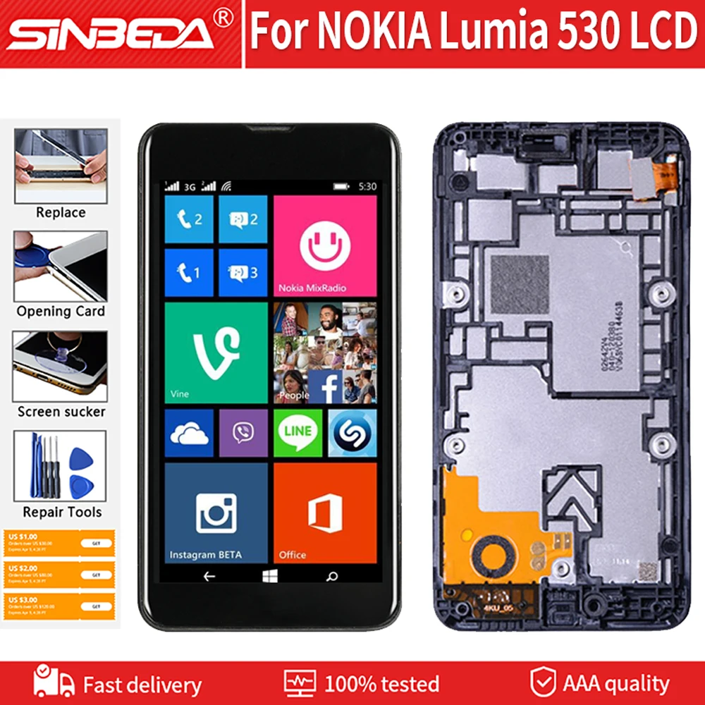4 0 'Оригинальный ЖК-экран для NOKIA Lumia 530 RM-1017 ЖК-дисплей сенсорный экран + рамка