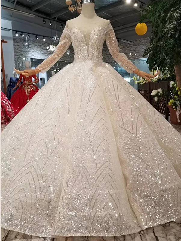 

Wedding Dresses Ball Gown For Women Luxury Plus Size Elegant Sequined Long Sleeve Bridal Gowns In Dubai Sparkel