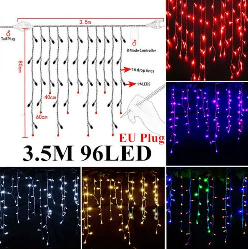 3.5m 96leds 3x3/3x6 м светодиодная сосулька, светодиодная занавеска, сказочный светильник, сказочный светильник, 300 led, Рождественский светильник для свадьбы, дома, окна, вечерние, Декор - Испускаемый цвет: 3.5m 96leds
