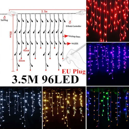 3x3/3x6 м светодиодная сосулька, светодиодная занавеска, сказочный светильник, сказочный светильник, 300 led, Рождественский светильник для свадьбы, дома, окна, вечерние, Декор - Испускаемый цвет: 3.5m 96leds