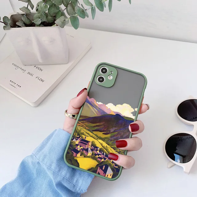Cartoon Scenery Girl Phone Case For iphone 7 8 Plus SE 2020 13 11 12 Pro Max for iPhone X XR XS MAX Hard Shockproof Cover Fundas matcha SJFJ 1