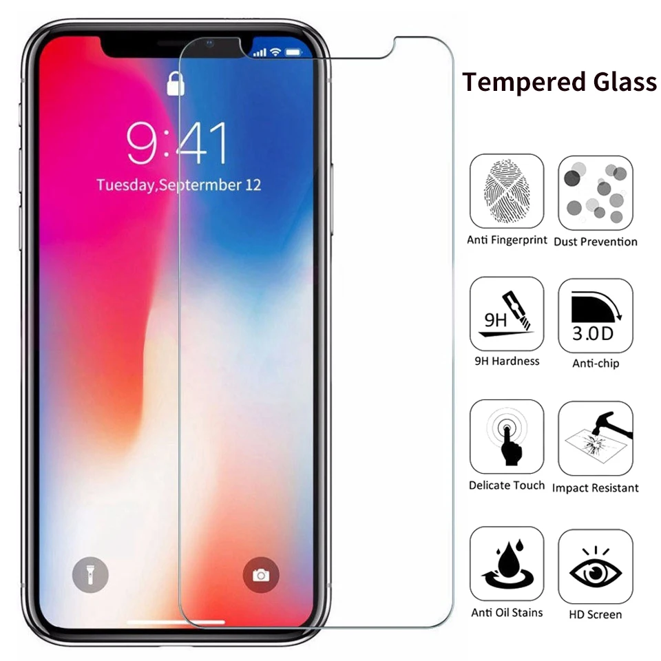 100Pcs/Lot HD Tempered Glass For iPhone 12 11 13 14 15 Pro Max  XR X XS MAX 6 7 8 Glass Explosion-Proof Screen Protector Film