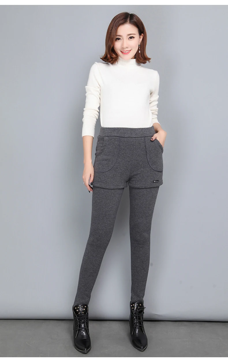 Oladivi Plus Size Women Faux Two Piecs Stretch Velvet Pencil Pants Winter Warm Basic Trousers Skinny Fitness Leggings Caprics