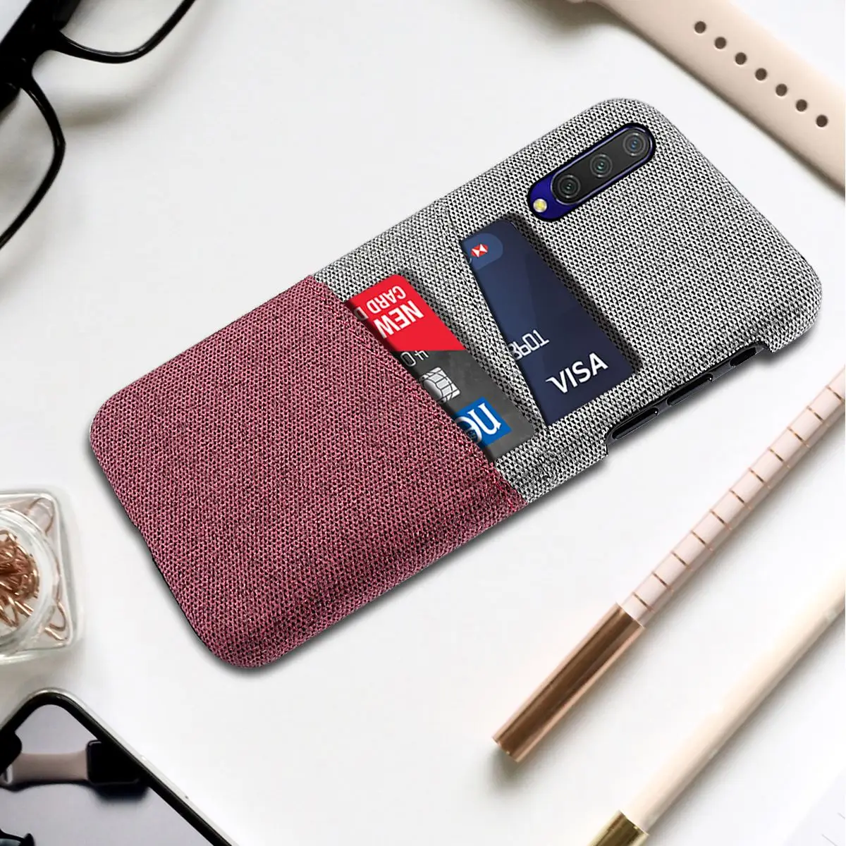 Для Xiaomi Mi CC9e/CC9 чехол на заднюю панель Ультра Тонкий Жесткий ПК телефон против царапин противоударный защитный тканевый чехол с 2 слотами для карт