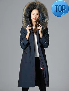 Billig 2020 Echt Parka Pelz Mantel Weibliche Kaninchen Pelz Liner Lange Jacke Winter Mantel Frauen WaschbÀren Pelz Kragen Warme Parkas MY4576 S