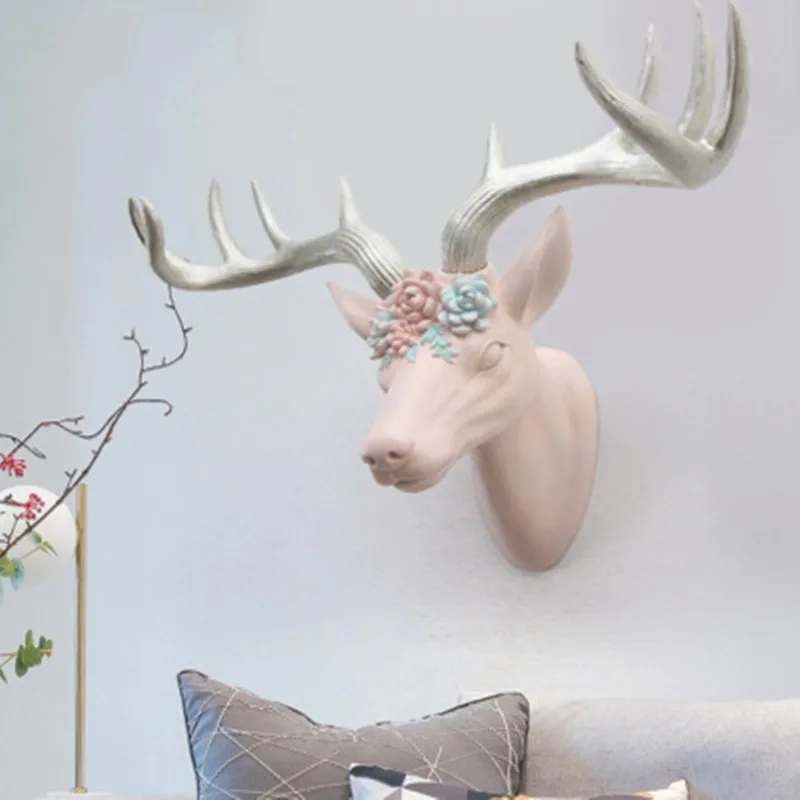 

Nordic Modern Lucky Deer Head Decoration Wall Hanging Creative Living Room Porch Bedroom Background Wall Pink Decoration M2573