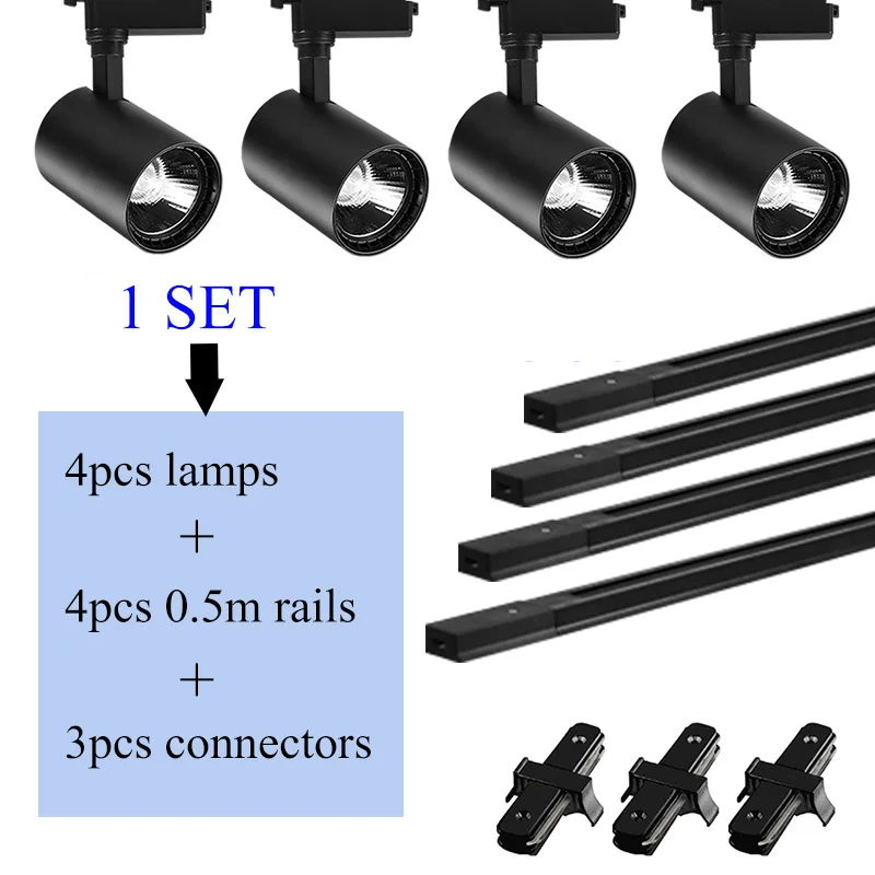 Whole Set Track Lighting Systems LED Track Light Rail 12/20/30/40W COB Spot Lights Fixtures T Track Lamps for Shop Store Home