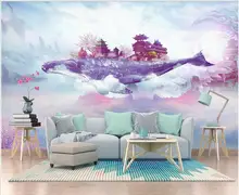 

3d wallpaper for walls in rolls European-style colorful whale flying house decor custom mural 3d photo wallpaper on the wall